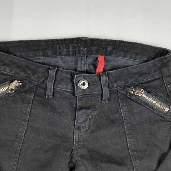 GUESS Jeans Starlet black W27 red label skinny asymmetrical pockets leather trim - Picture 3 of 14